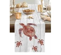Red Sea Turtle Table Runner 48 Inches Long, Summer Nautical Vintage Ocean Grey Wood Grain Washable Table Runners Heat-Insulation Kitchen Dining Table Decorations for Home Party Decor, 13"x48"