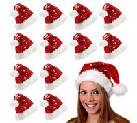 Red Sequin Santa Hat Christmas - Red Sequin-Dotted Santa Hat with a Fluffy Base and Pom-Pom Tip - Perfect For Family Xmas Events & Fancy Dress - 12 Pack