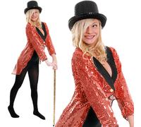 RED SEQUIN TAILCOAT UNISEX CABARET FANCY DRESS CIRCUS RINGMASTER DANCE COSTUME
