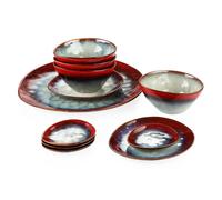 Red Serving Plate Stoneware dinnerware set 11, 22, 33-piece Ceramic