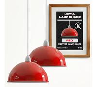 Red Set of 2 Metal Lamp Shades Ceiling Pendant Light Shade 40cm Easy Fit Dome Lampshades Only for Industrial Ceiling Light Kitchen Hanging Decorative Light Shade with Reducerplate