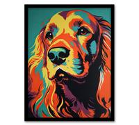 Artery8 Red Setter Dog Modern Flamboyant Colourful Graphic Coral Orange And Teal Yellow Artwork Framed Wall Art Print A4