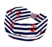 Red Ship Anchor Marine White Stripe Women's Wide Hairbands, Soft Turban Headband, Non Slip Head Wraps, Elastic Sweat Yoga Workout Headband Cross Knotted Hairwrap Bandana