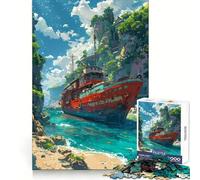 Red Ship Oil Painting 1000 Piece Jigsaw Puzzle for Teenagers Strong Logic Toy Serene Time Clear Edge Creative Gift (38x52cm)