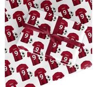 Red Shirt Personalised Football Wrapping Paper Custom Birthday Gift Wrap - For Him Mens Dad Father's Day Christmas Boys Kids Adult - Any Name & Number - 3 Sheets (50cm x 65cm each)