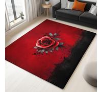 Red Short Pile Area Rug 160 x 230 cm Non-Shedding Floor Carpet, Machine Washable Stain Resistant Rugs for Living Room, Non Slip Gothic Rose Botanical Rugs for Bedroom Dining Room
