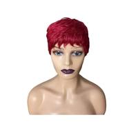 Red Short Pixie Wigs for Black Women, Full Machine Made Human Hair Wig Daily Use Adds Volume