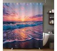 Red Shower Curtain 200 x 200 cm Sunset on the sea Bathroom Shower Curtain with 12 Hooks, Waterproof Decorative Bath Curtain for Home, Dormitory & Hotel