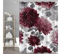 Red Shower Curtain 59.1x70.8inch, Shower Curtain Flower Pattern Design with 12 Plastic Curtains Hooks, Waterproof Bathroom Curtains, Weighted Hem, Washable, Quick Dry, Home Decor, 150x180cm,Model704