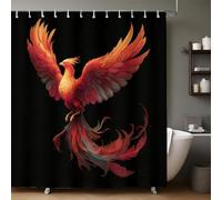 Red Shower Curtain Cartoon flying phoenix 200 x 200 cm Waterproof Polyester Bathroom Curtain with 12 Hooks, Quick-Dry Shower Curtain for Wet Room