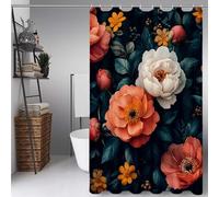 Red Shower Curtain Flowers Shower Curtains for Bathroom, HD Printing Waterproof Bathroom Curtains with 12 Hooks, Polyester Bath Curtain Machine Washable for Shower Stall 80 x 200 cm -ly25072JJ73
