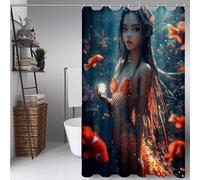 Red Shower Curtain Mermaid Shower Curtains for Bathroom, HD Printing Waterproof Bathroom Curtains with 12 Hooks, Polyester Bath Curtain Machine Washable for Shower Stall 80 x 200 cm -ly250725T23