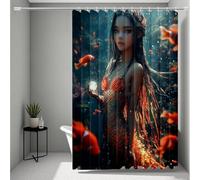 Red Shower Curtain, Shower Curtains Mermaid Bathroom Curtains with 12 Hooks, HD Printing Waterproof Bath Curtain Quick-Drying Washable for Wet Room, Bathroom Decor, Gifts 90 x 200 cm -ly25072D9