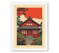 Red Shrine in Garden Japandi Framed Wall Art Print A3 (42×29.7cm) White, Wall Decor for Living Room, Bedroom, Office & Home, Ready to Hang, Art Gift