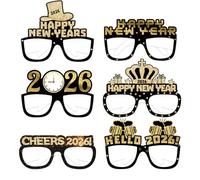 RED-SHYN 12 Pcs Happy New Years Eve Paper Glasses 2026 Black Gold NYE Eve Glasses Party Decorations Supplies