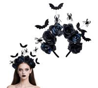 RED-SHYN Halloween Bat Spider Rose Headband Black Blue Flower Headdress for Women Girls Halloween Day of the Dead Party Costume Headpiece