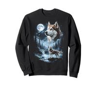 Red Siberian Husky Howling to the Moon Retro 90's Dog Sweatshirt