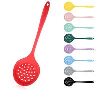Red Silicone Slotted Strainer Skimmer, Non Stick, Heat Resistant Cooking Spoon