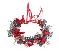 Red Silk Floral Crown Wedding Bride Headband for Baby Girl | Iron, Pp and Ribbon Build, Non-itchy Fit, Stays on Head Firmly for Dance Parties and Photos