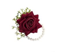 Red Silk Wrist Corsage And Boutonniere Set, Elegant Floral Design For Bride And Bridesmaid, Wedding Ceremony Decorations, 13X10cm (Red wrist corsage)