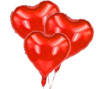 Red, Silver Heart Balloons 3, 6, 12, 18 Pcs Foil Heart Shaped Decorations for Valentine's, Birthday, Wedding, Engagement Party By Envenzo (Red, Six Pieces)
