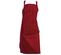 (Red, Single Apron) Woven Stripe Cotton Butchers Kitchen Apron with Pocket