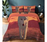 Red Single Duvet Set, Cartoon Desert Animal Wolf Washable Comfortable Reversible Comforter, Soft Breathable Anti Allergy Microfibre Bedding with 2 Pillowcases for All Seasons