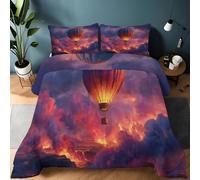 Red Single Duvet Set, Fantasy Lava Hot Air Balloon Washable Comfortable Reversible Comforter, Soft Breathable Anti Allergy Microfibre Bedding with 2 Pillowcases for All Seasons