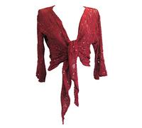 Red Size 12/14 Sparkly Sequin Lace Front Tie Evening Bolero Shrug