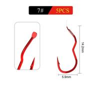 (red, size 7#) 5pcs High Carbon Steel Fishing Hook Sharp Barbed Automatic Flip hook New Invention size0.5#-12# Fishhook for Carp Fishing Accessories