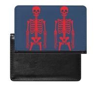 Red Skeletons Passport Holder with 3 Card Slots, Portable PU Leather Travel Wallet, Slim Protective Cover for Passport, ID, Credit Cards