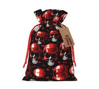 Red Skeletons Print Drawstring Christmas Gift Bag With Tags Reusable For Birthday Parties Gift Weddings Holiday