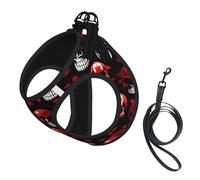 Red Skeletons Print Pet Leash Vest,Breathable Mesh Pet Harness, Reflective For Small Medium Dogs Safe Easy Walking