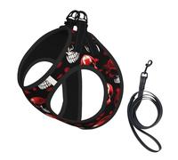 Red Skeletons Print Soft Mesh Dog Harness and Leash Set Pet Puppy Cat Comfort Padded Vest No Pull Harnesses