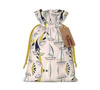 Red Sketch Sailing print Christmas Bag - Premium Holiday packet, Festive Xmas Packaging with Joyful Designs