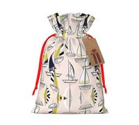 Red Sketch Sailing print Christmas Bag - Premium Holiday packet, Festive Xmas Packaging with Joyful Designs