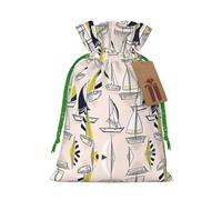 Red Sketch Sailing print Christmas Bag - Premium Holiday packet, Festive Xmas Packaging with Joyful Designs