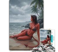Red-skinned devil girl on a beach Jigsaw Puzzle for Adults, 300 Pieces | Puzzle for Adults - visible image details for section-by-section building at home.