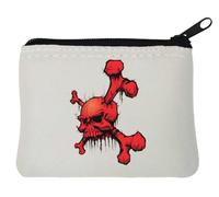 Red Skull and Bones Cross Graphic Neoprene Coin Purse Pouch 10x11cm White
