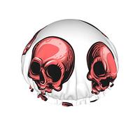 Red Skull On White Waterproof Shower Cap,Elastic Bathing Hair Cap Environmental Protection Hair Bath Caps, Double WaterproofBathing Shower Hat