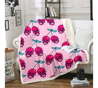 Red Skull Plush Blanket Cherry Skull Fleece Throw Blanket for Boys Girls Children Skeleton Bones Sherpa Blanket Pink Bed Couch Chair Room Decor Sweet Fruit Print Fuzzy Blanket Throw 50x60 Inch