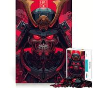 Red Skull Samurai Warrior Hard Jigsaw Puzzle for Adults 1000 Pieces Recall Boost Quiet Calm Smooth Cut Classic Gift (38x26cm)