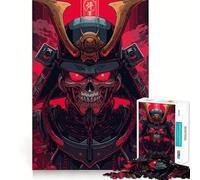 Red Skull Samurai Warrior Jigsaw Puzzle for Teenagers 1000 Pieces Recall Upgrade Soothing Fun Clear Cut Wall Art Decor (38x52cm)