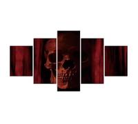 Red Skull Skeleton Wood Texture Death 5 Pieces Panel Canvas Wall Art Photo Decoration