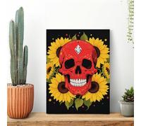Red Skull & Yellow Sunflowers Wall Art for Living Room Modern Canvas Framed Prints Paintings Artwork for Walls, Minimalist Abstract Art Pictures for Hallway, Office Wall Decor 12x16inch(30x40cm)