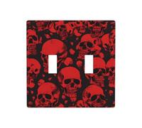 (Red Skulls) 2 Gang Double Toggle Light Switch Cover Decorative Switch Wall Plates 4.5 x 4.5 in, New Apartment House Home Essentials Decor Housewarming Gift