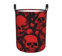 (Red Skulls) Collapsible Circular Laundry Hamper Waterproof Oxford Fabric Clothes Basket with Handles Foldable Storage Bin for Bedroom Bathroom Dorm Toy Towel Blanket Organizer Small