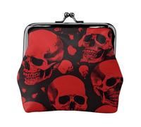 Red Skulls Full Double-Sided Printed Pattern Women's and Girls' Fashionable Leather Kiss Lock Coin Purse Card Bag