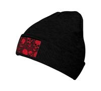 Red Skulls Knitted Woolen Hat - Velvet Patch Winter Warm Hat Suitable for Home Or Outdoor Activities, Red Skulls, One size