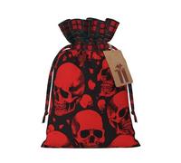 Red Skulls -Print Multi-Colored Burlap Drawstring Pouches, Eco-Friendly Bags For Parties Wedding Favors Packaging S Size